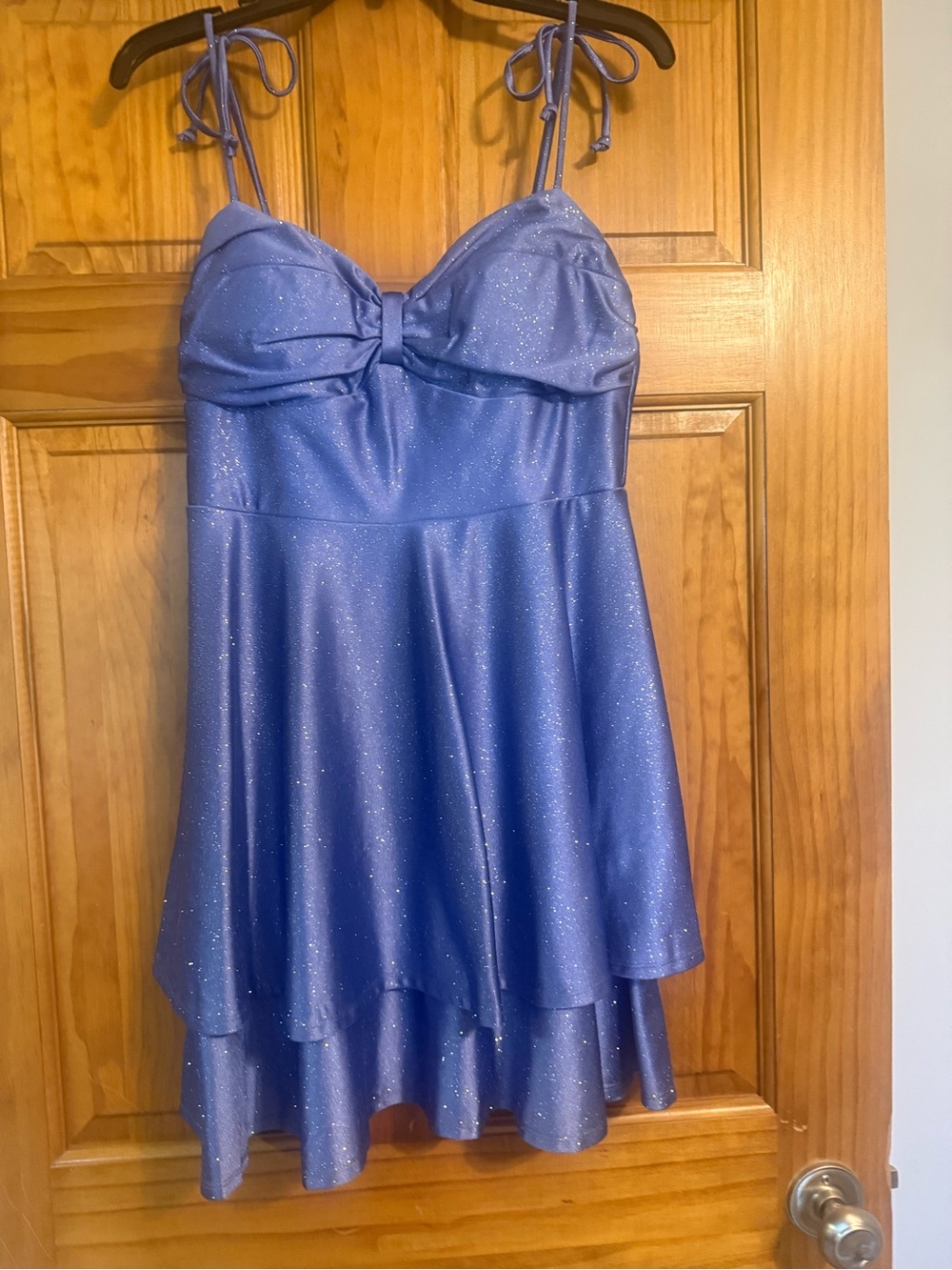 Honey and Rosie Shimmery Periwinkle Tie-Shoulder Prom Dress